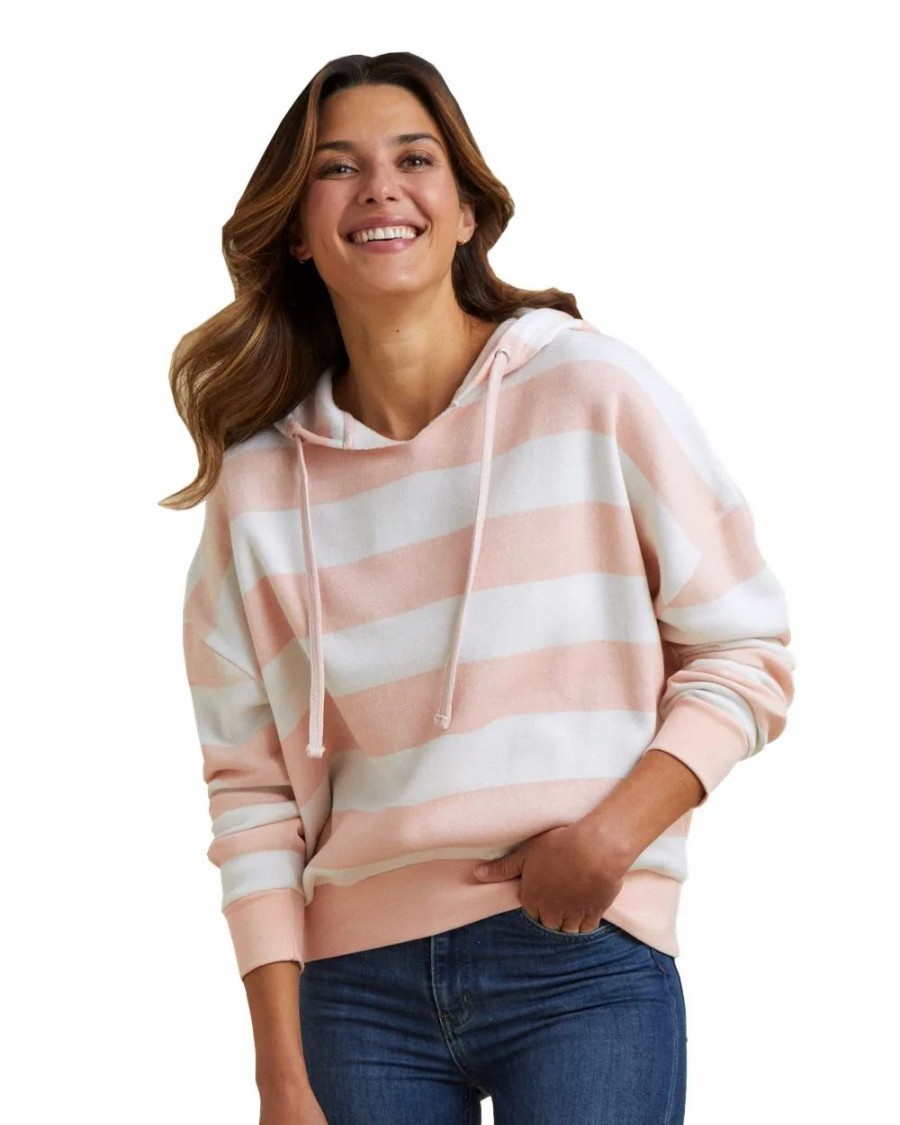 Sweatshirts & Fleece * Mv Sport Women'S Striped Fleece Boxy Hooded Sweatshirt