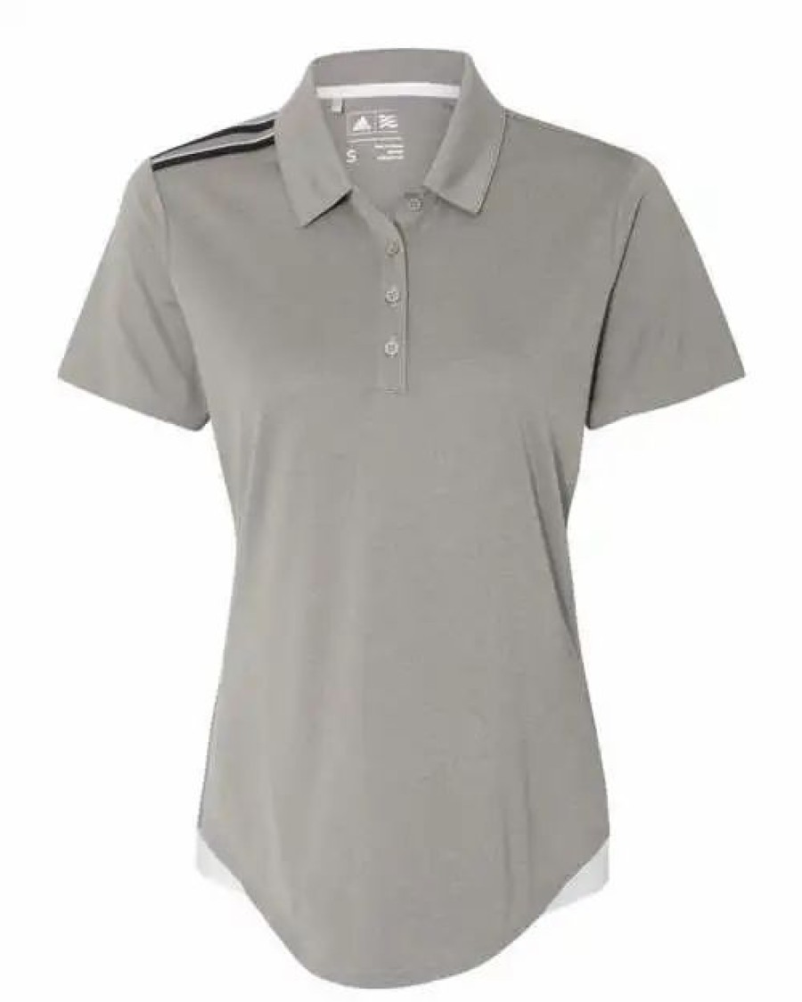 Shirts & Tops * Adidas Women'S 3-Stripes Shoulder Polo Medium Grey Heather/ Black/ Mid Grey