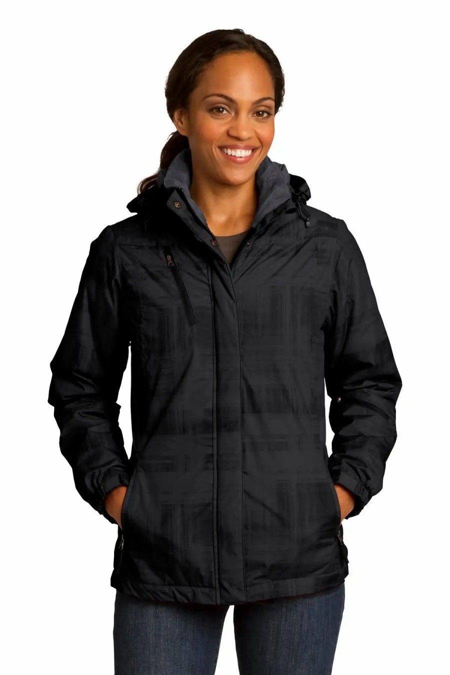 Jackets & Vests * Port Authority Ladies Brushstroke Print Insulated Jacket. L320 Black