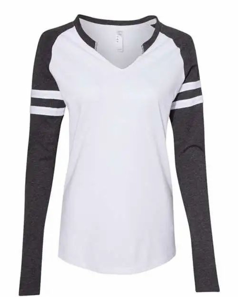 Shirts & Tops * Lat Women'S Fine Jersey Mash Up Long Sleeve T-Shirt