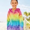 Sweatshirts & Fleece * Mv Sport Girls' Courtney Burnout V-Notch Hooded Sweatshirt Rainbow Stripe