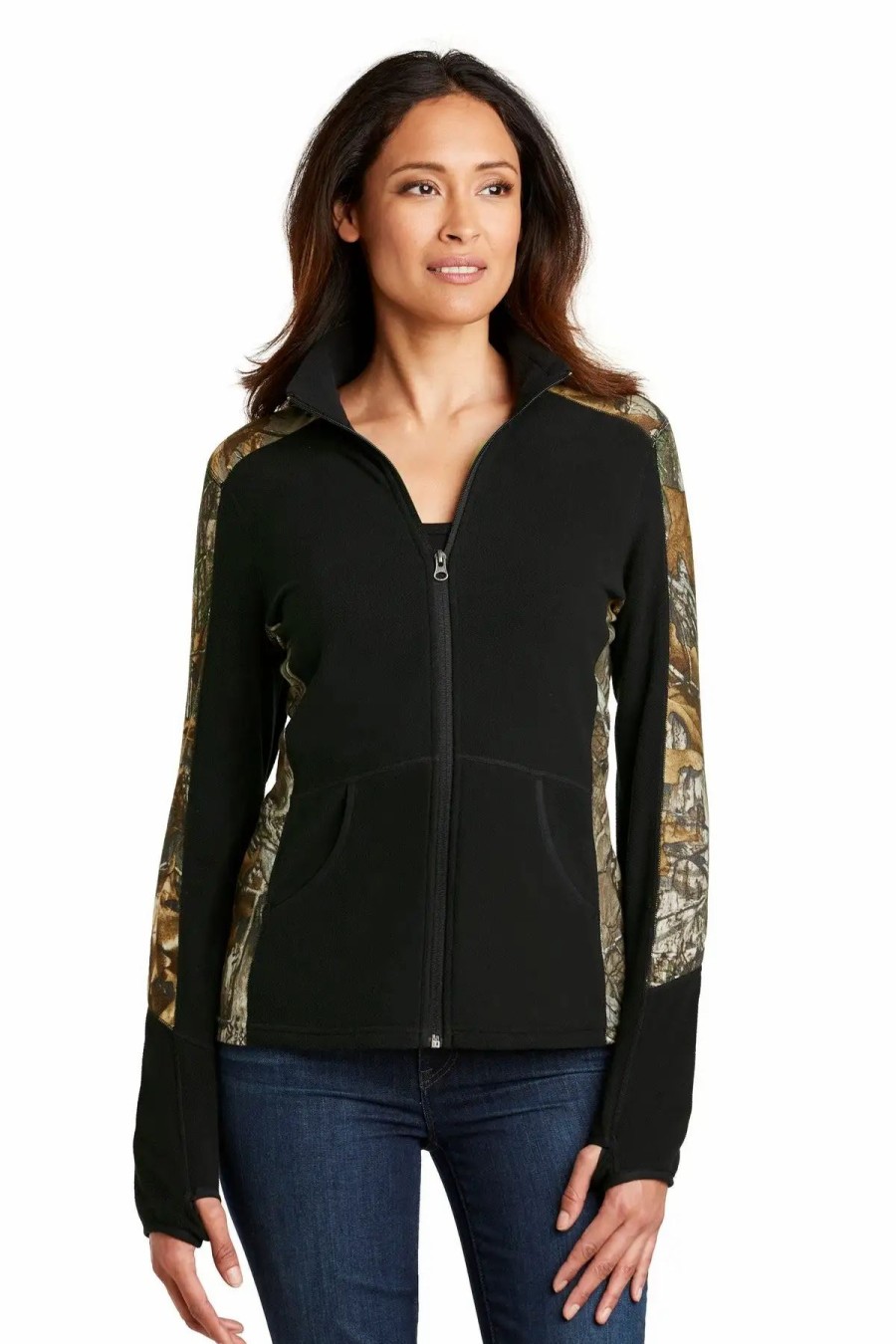 Jackets & Vests * Port Authority Ladies Camouflage Microfleece Full-Zip Jacket. L230C Black/ Realtree Xtra