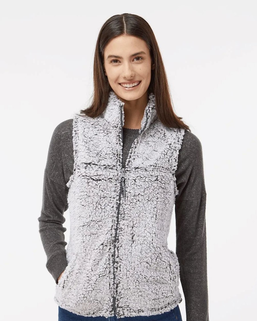 Jackets & Vests * Boxercraft Men'S Boxercraft Women'S Sherpa Full-Zip Vest Frosty Grey