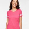 Shirts & Tops * Lat Women'S Football V-Neck Fine Jersey Tee