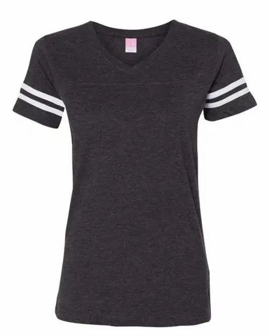 Shirts & Tops * Lat Women'S Football V-Neck Fine Jersey Tee