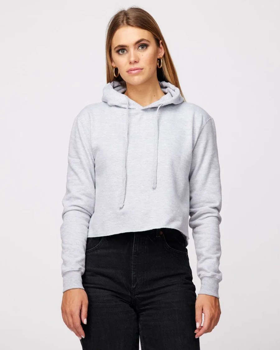 Sweatshirts & Fleece * Tultex Women'S Cropped Fleece Hooded Sweatshirt Heather Grey