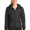 Jackets & Vests * Sport-Tek Women'S Embossed Hooded Wind Jacket Lst53