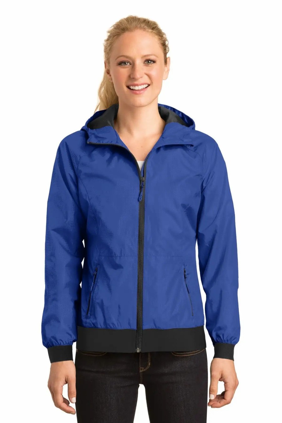 Jackets & Vests * Sport-Tek Women'S Embossed Hooded Wind Jacket Lst53