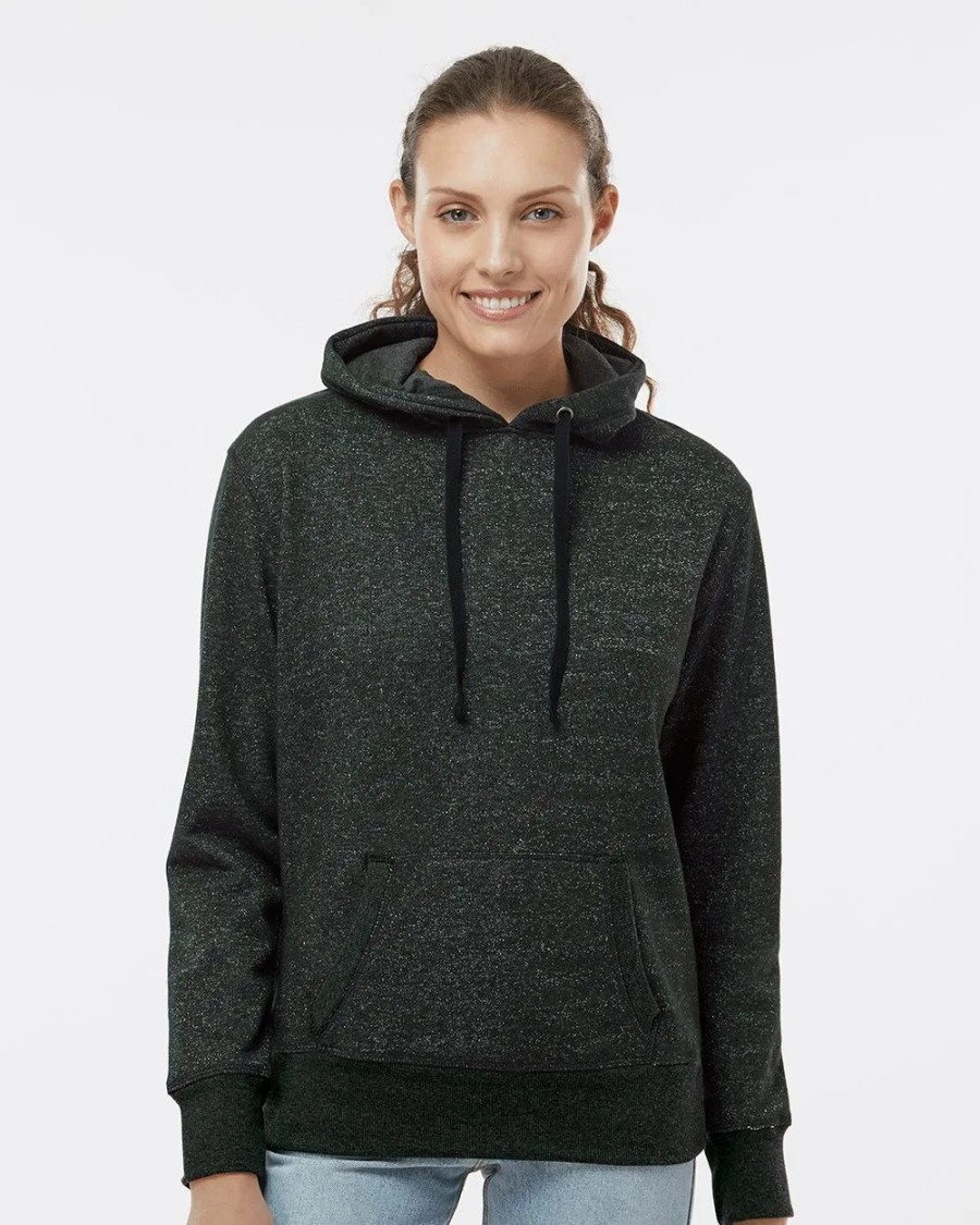 Sweatshirts & Fleece * J. America Women'S Glitter French Terry Hooded Sweatshirt Black/ Silver