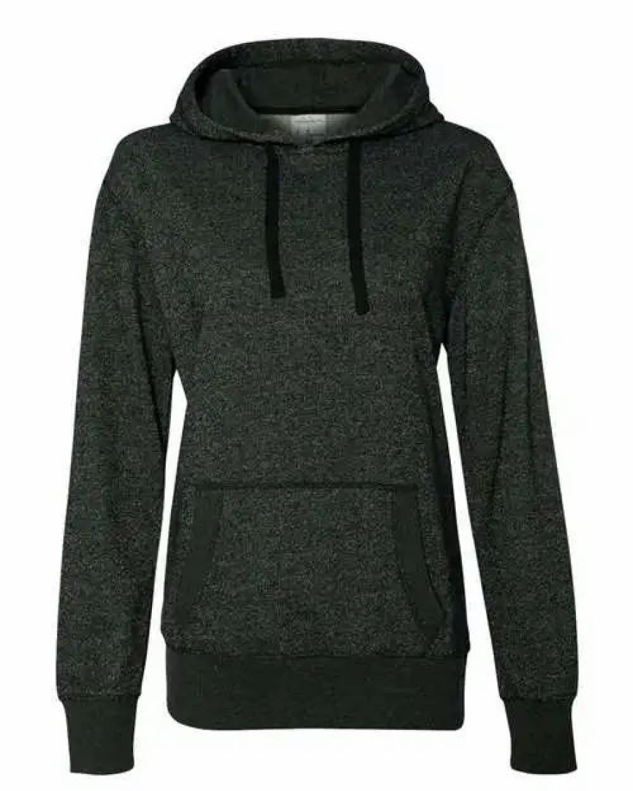 Sweatshirts & Fleece * J. America Women'S Glitter French Terry Hooded Sweatshirt Black/ Silver