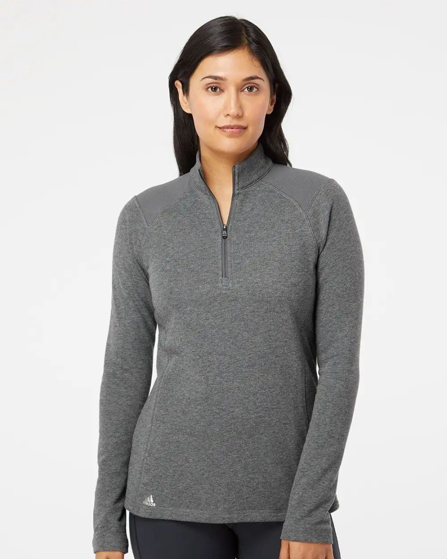 Sweatshirts & Fleece * Adidas Women'S Heathered Quarter-Zip Pullover With Colorblocked Shoulders