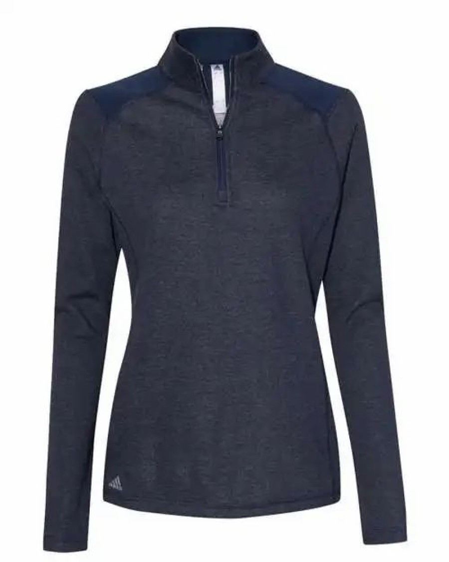 Sweatshirts & Fleece * Adidas Women'S Heathered Quarter-Zip Pullover With Colorblocked Shoulders