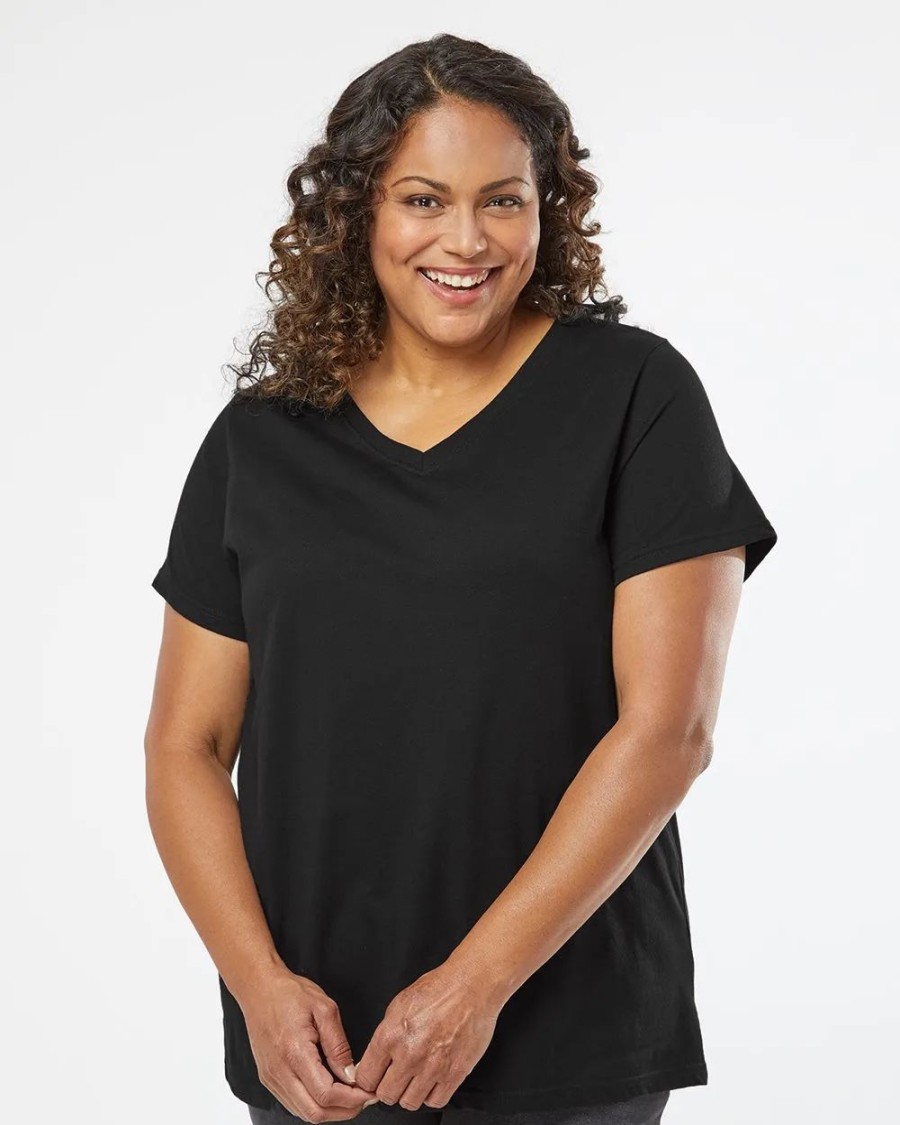 Shirts & Tops * Lat Curvy Collection Women'S Fine Jersey V-Neck Tee