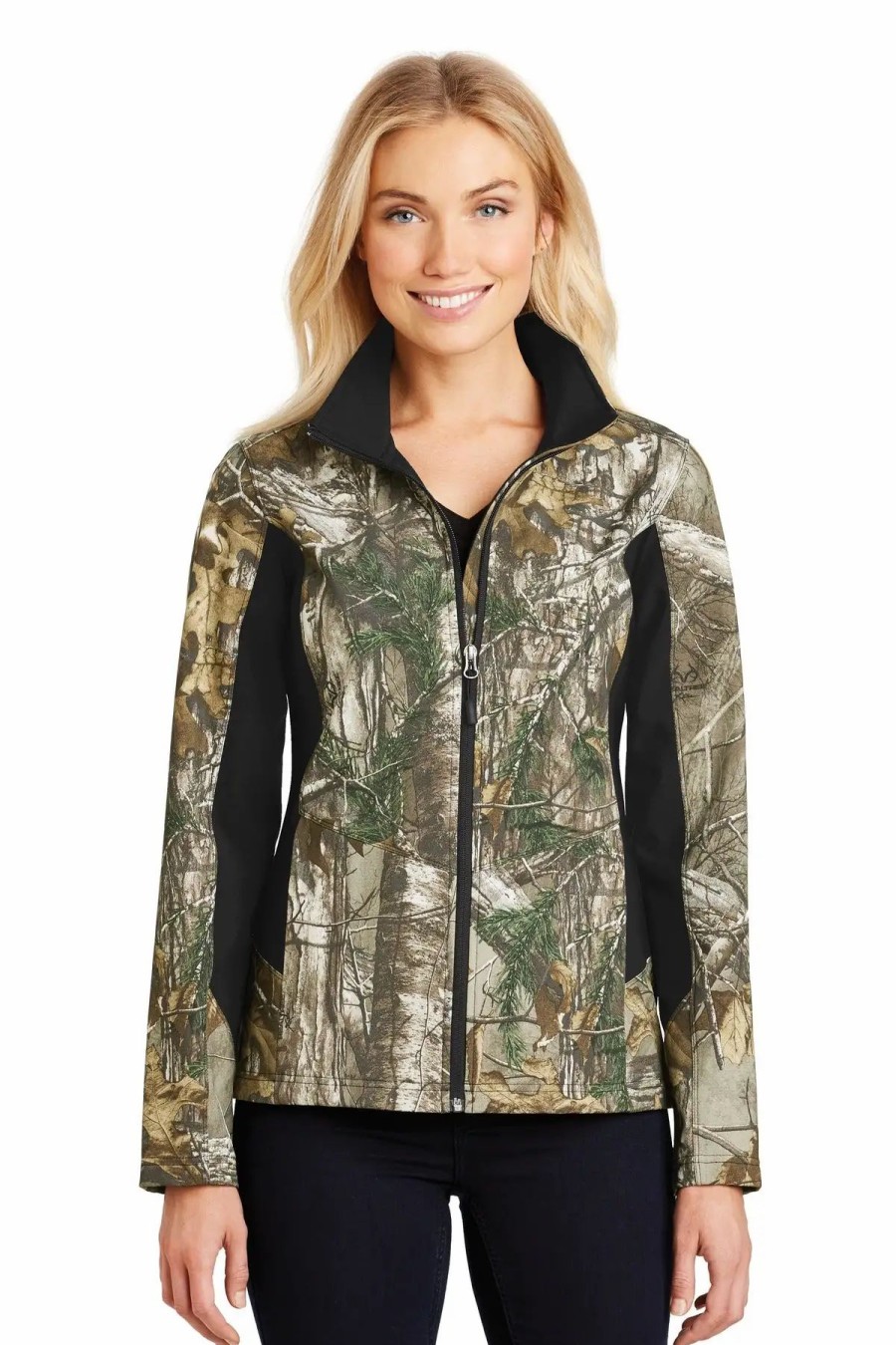 Jackets & Vests * Port Authority Ladies Camouflage Colorblock Soft Shell. L318C Realtree Xtra/ Black