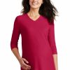 Shirts & Tops * Port Authority Ladies Silk Touch Maternity 3/4-Sleeve V-Neck Shirt. L561M Red