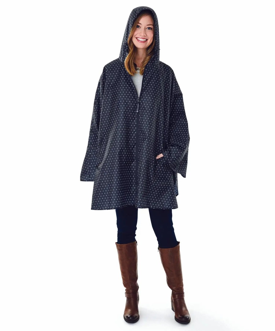 Jackets & Vests * Charles River Women'S Pack-N-Go Poncho Polka-Dot Navy/White