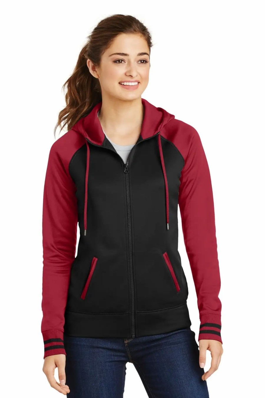 Jackets & Vests * Sport-Tek Women'S Sport-Wick Varsity Fleece Full-Zip Hooded Jacket. Lst236