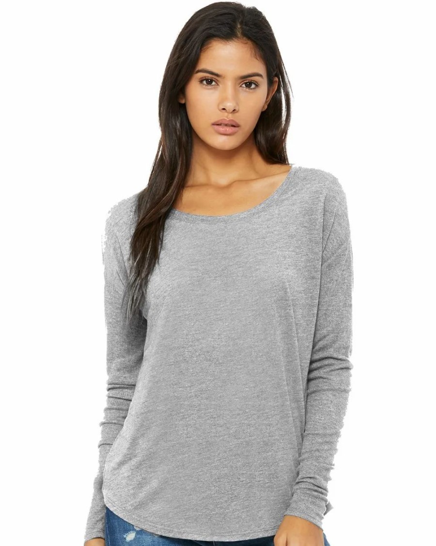 Shirts & Tops * Bella + Canvas Womena S Flowy 2 1 Ribbed Long Sleeve Tee