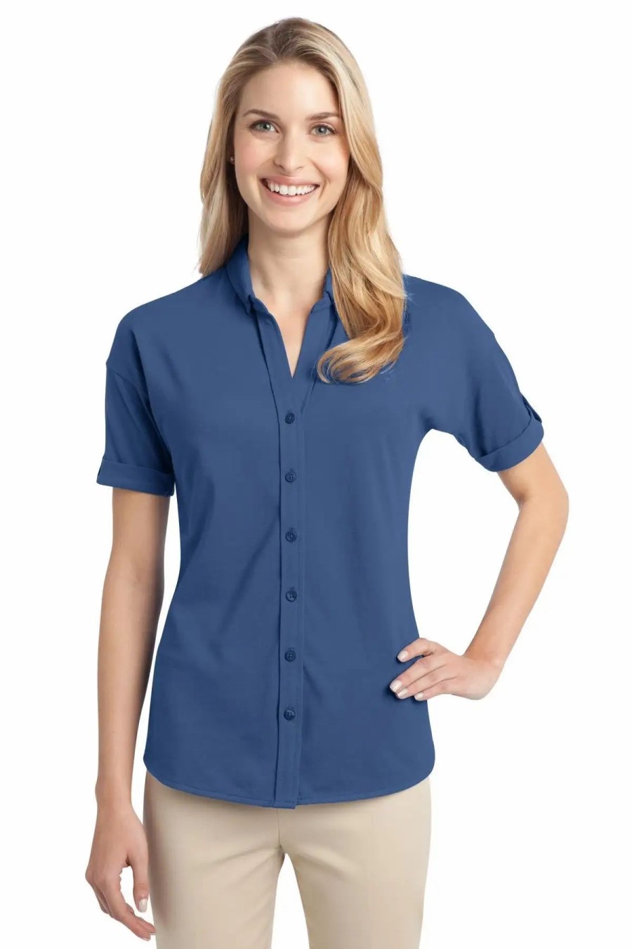 Shirts & Tops * Port Authority Women'S Stretch Pique Button-Front Shirt