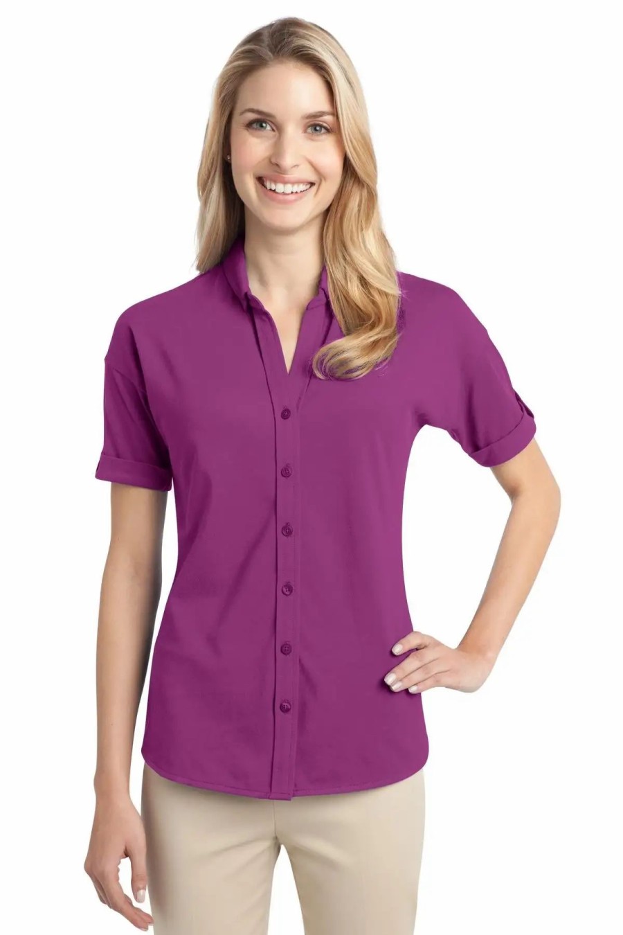 Shirts & Tops * Port Authority Women'S Stretch Pique Button-Front Shirt